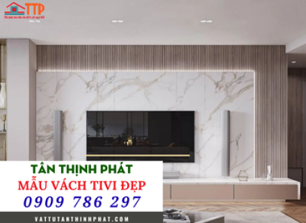 Mẫu Vách Tivi Phòng Khách Nhựa Giả Gỗ, Giả Đá Đẹp