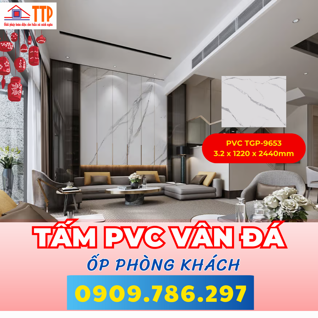 Ốp phòng khách với tấm pvc vân đá bà rịa vũng tàu