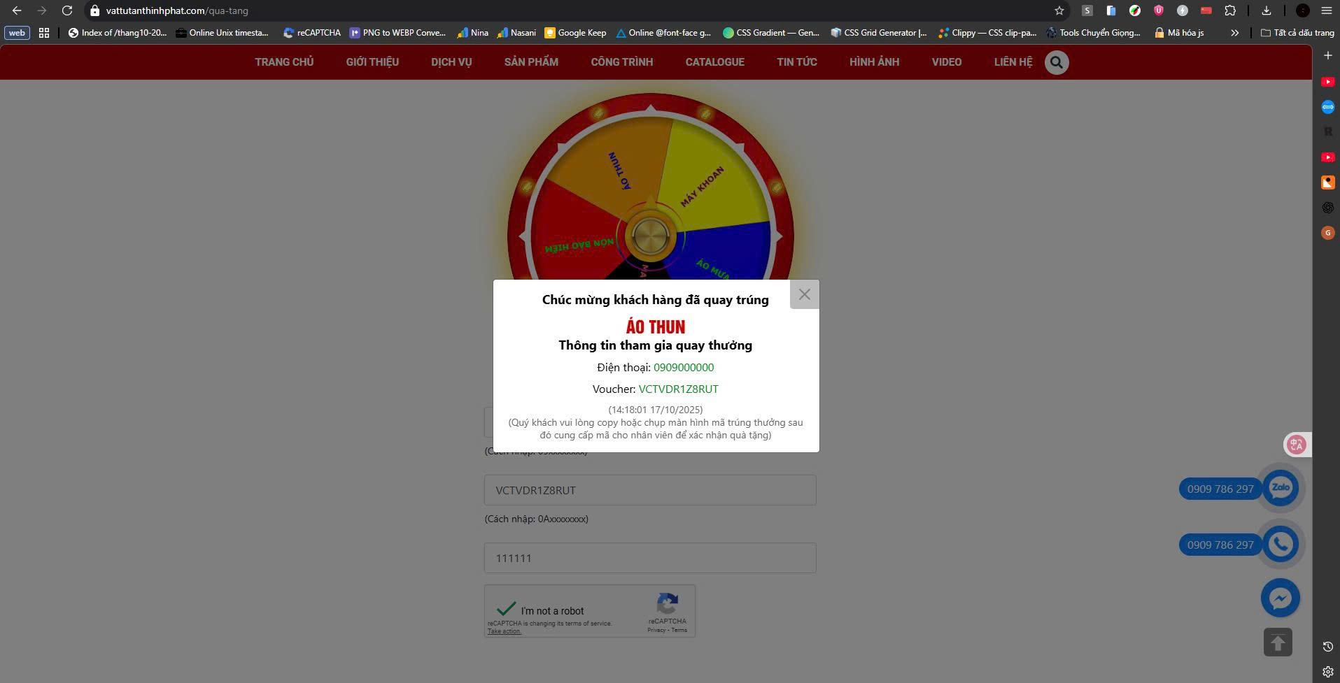 Kết quả trúng thưởng được hiển thị trên màn hình 