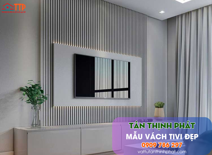 Mẫu Vách Tivi Phòng Khách Nhựa Giả Gỗ, Giả Đá Đẹp