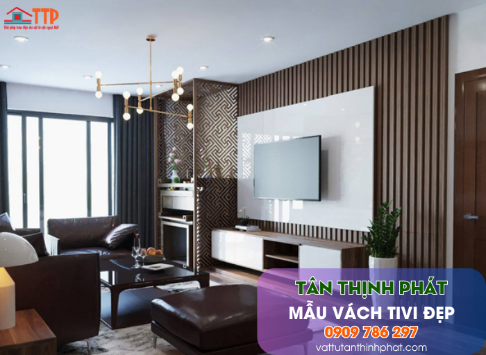 Mẫu Vách Tivi Phòng Khách Nhựa Giả Gỗ, Giả Đá Đẹp
