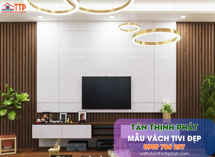 Mẫu Vách Tivi Phòng Khách Nhựa Giả Gỗ, Giả Đá Đẹp