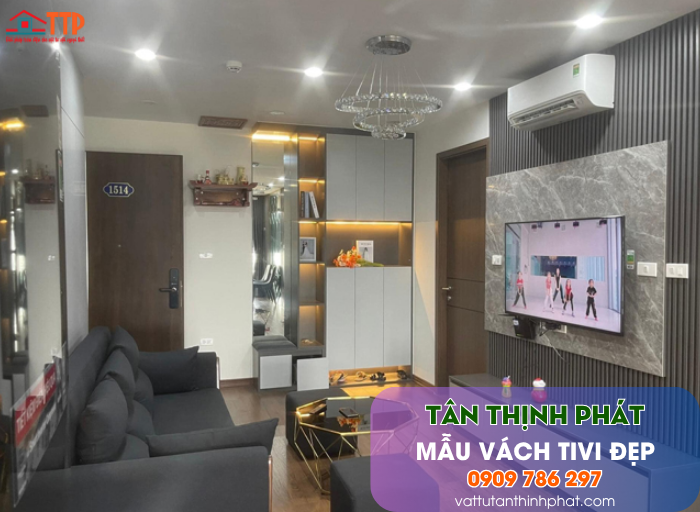 Mẫu Vách Tivi Phòng Khách Nhựa Giả Gỗ, Giả Đá Đẹp