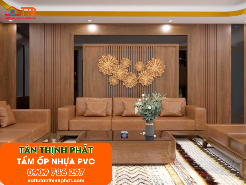 Mẫu phòng khách ốp tấm nhựa PVC đẹp, hiện đại nhất 2026 Mẫu phòng khách ốp tấm nhựa PVC đẹp, hiện đại nhất 2026
