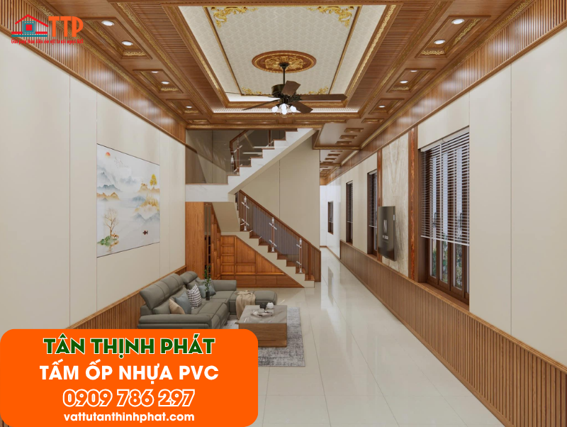 Mẫu phòng khách ốp tấm nhựa PVC đẹp, hiện đại nhất 2026 Mẫu phòng khách ốp tấm nhựa PVC đẹp, hiện đại nhất 2026