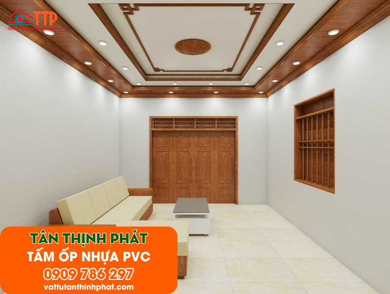 Mẫu phòng khách ốp tấm nhựa PVC đẹp, hiện đại nhất 2026 Mẫu phòng khách ốp tấm nhựa PVC đẹp, hiện đại nhất 2026
