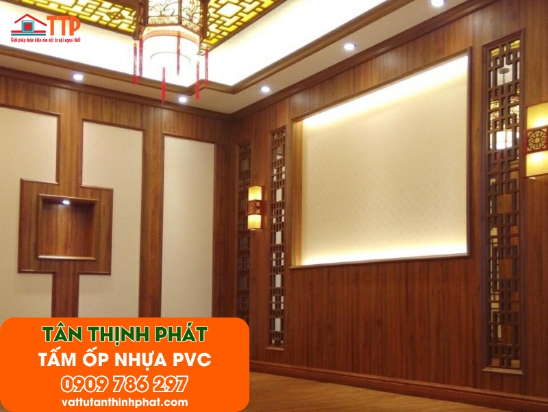 Mẫu phòng khách ốp tấm nhựa PVC đẹp, hiện đại nhất 2026 Mẫu phòng khách ốp tấm nhựa PVC đẹp, hiện đại nhất 2026