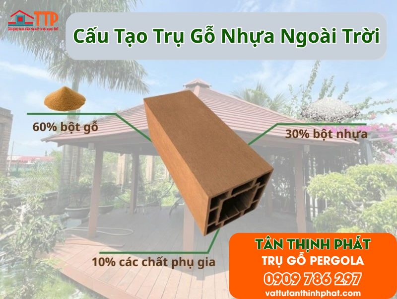 Trụ Pergola Gỗ Nhựa - Vật Liệu Trang Trí Sân Vườn Ngoài Trời Bà Rịa Vũng Tàu