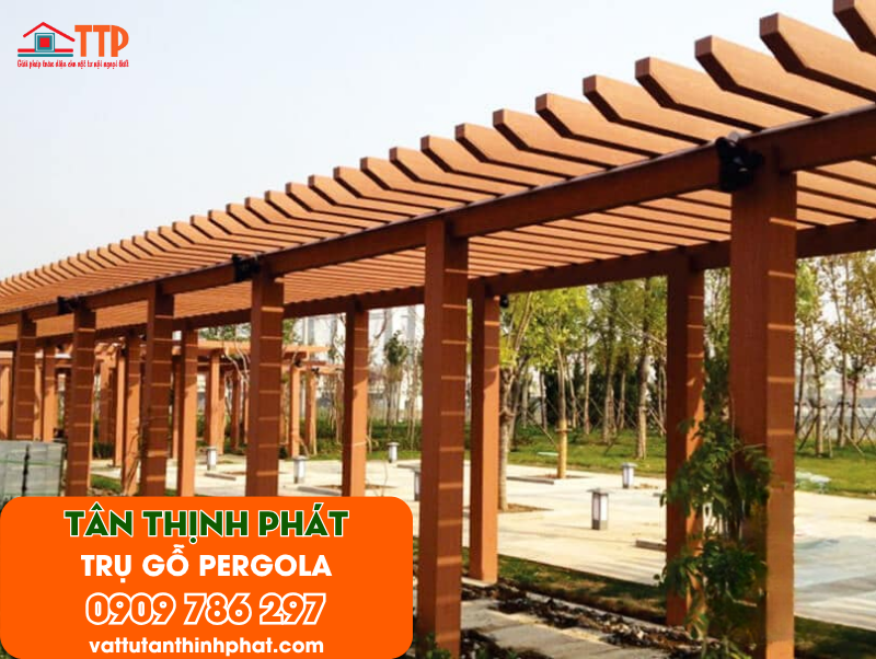 Trụ Pergola Gỗ Nhựa - Vật Liệu Trang Trí Sân Vườn Ngoài Trời Bà Rịa Vũng Tàu