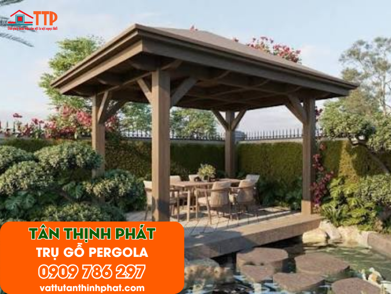 Trụ Pergola Gỗ Nhựa - Vật Liệu Trang Trí Sân Vườn Ngoài Trời Bà Rịa Vũng Tàu