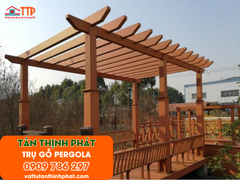 Trụ Pergola Gỗ Nhựa - Vật Liệu Trang Trí Sân Vườn Ngoài Trời Bà Rịa Vũng Tàu