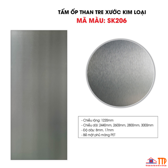 TẤM ÔP THAN TRE XƯỚC KIM LOẠI MÀNG PET SK206