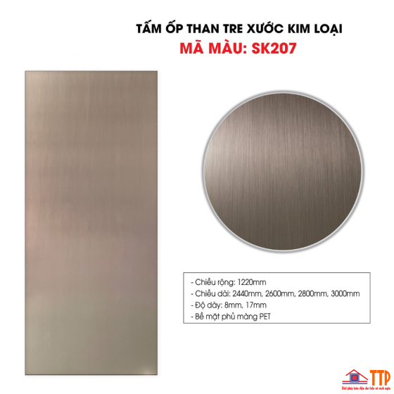 TẤM ỐP THAN TRE XƯỚC KIM LOẠI MÀNG PET SK207
