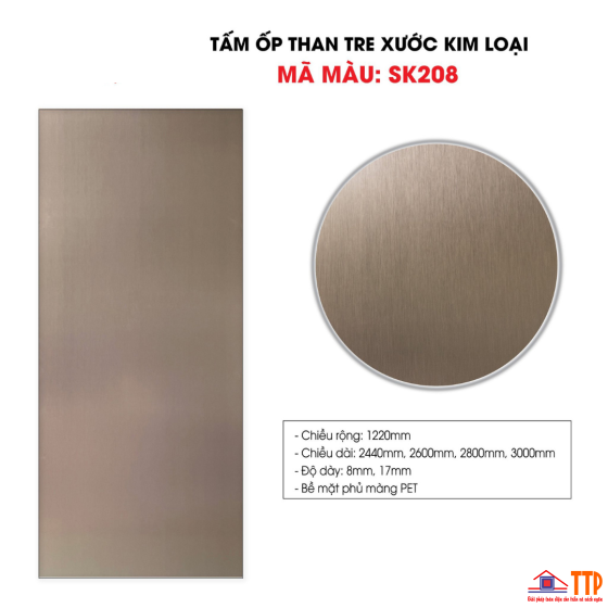 TẤM ỐP THAN TRE XƯỚC KIM LOẠI MÀNG PET SK208