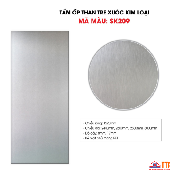 TẤM ỐP THAN TRE XƯỚC KIM LOẠI MÀNG PET SK209