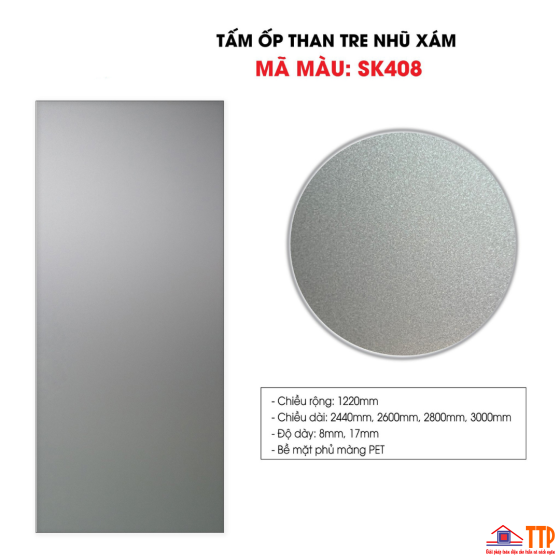 TẤM ỐP THAN TRE XƯỚC KIM LOẠI MÀNG PET SK408