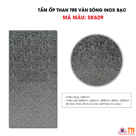 TẤM ỐP THAN TRÊ VÂN SÓNG INOX BẠC SK629