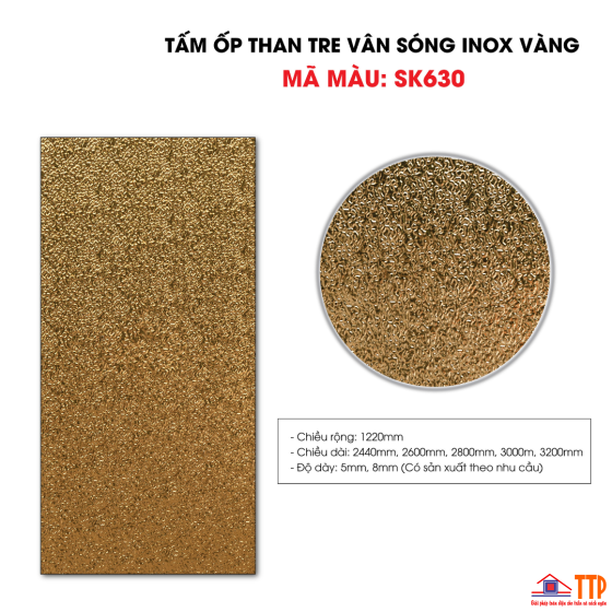 TẤM ỐP THAN TRE VÂN SÓNG INOX VÀNG SK630