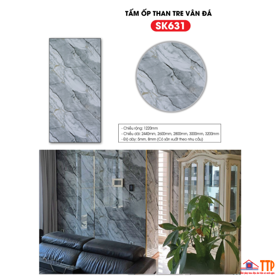 TẤM ỐP THAN TRE VÂN ĐÁ SK631