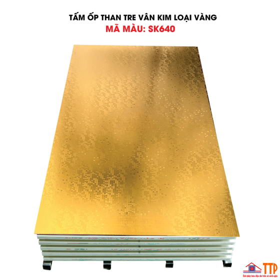 TẤM ỐP THAN TRE VÂN KIM LOẠI MÀU VÀNG SK640