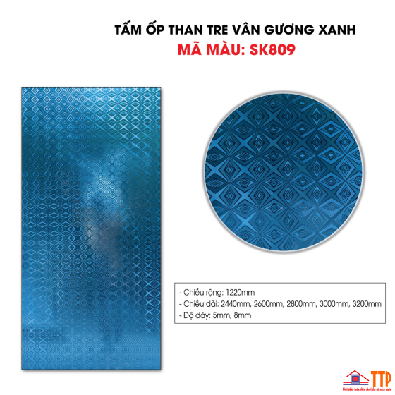 TẤM ỐP THAN TRE VÂN 3D MÀU XANH SK809