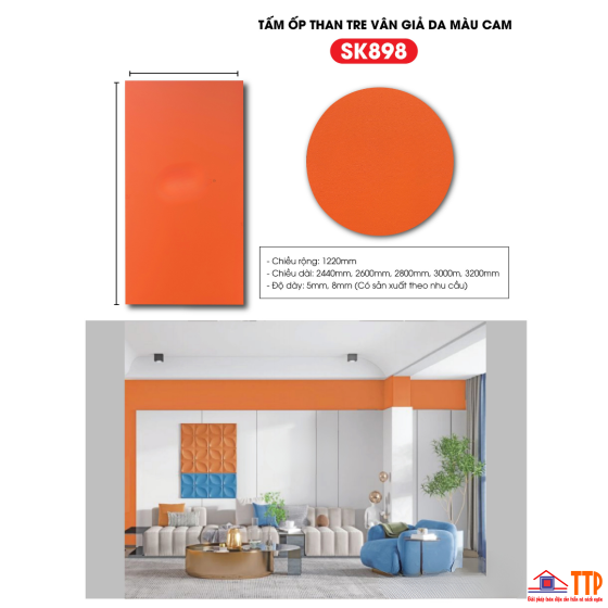 TẤM ỐP THAN TRE VÂN GIẢ DA MÀU CAM SK898